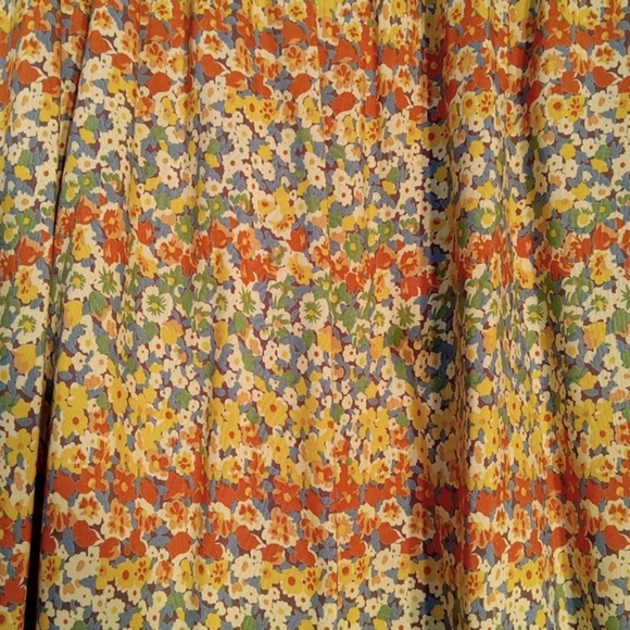 Central Falls Skirt Top Set Pull on Midi Wm Lg Button Up Yellow Floral Summer - Picture 8 of 16